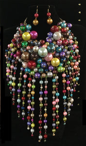 Gold Multicolor Fun Bubble Waterfall Pearl Statement Necklace ( 0075-2 MT1 )