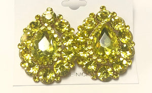 GOLD YELLOW Stones Teardrop Clip On Earrings ( 4501 GYE )