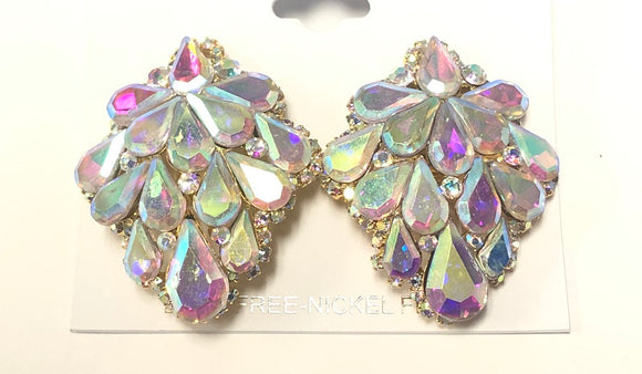 GOLD CLIP ON EARRINGS AB STONES ( 9218 GAB )