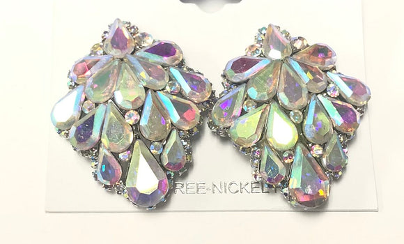 SILVER CLIP ON EARRINGS AB STONES ( 9218 SAB )