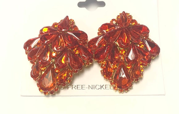 GOLD CLIP ON EARRINGS ORANGE STONES ( 9218 GOR )