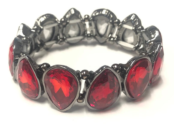 HEMATITE STRETCH BRACELET RED STONES ( 054319 HRD )