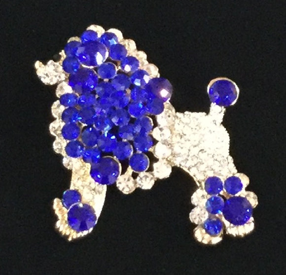 GOLD POODLE BROOCH WITH CLEAR AND BLUE RHINESTONES ( 06302 )