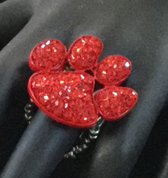SILVER PAW STRETCH RING WITH RED RHINESTONES ( 60 )