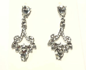 SILVER DANGLING EARRINGS CLEAR STONES ( 10578 CLSV )