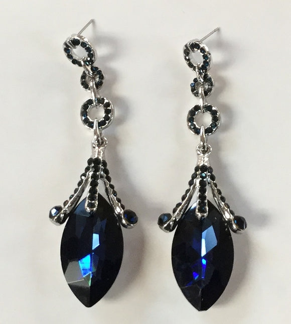 DANGLING SILVER EARRINGS WITH BLUE STONES ( 993 )