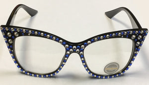 BLACK GLASSES WITH CLEAR AND BLUE SWAROVSKI STONES UV 400 ( 1071 BLCA)