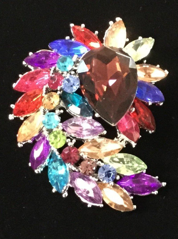 SILVER BROOCH WITH MULTI COLOR STONES ( 06233 SMU ) - Ohmyjewelry.com