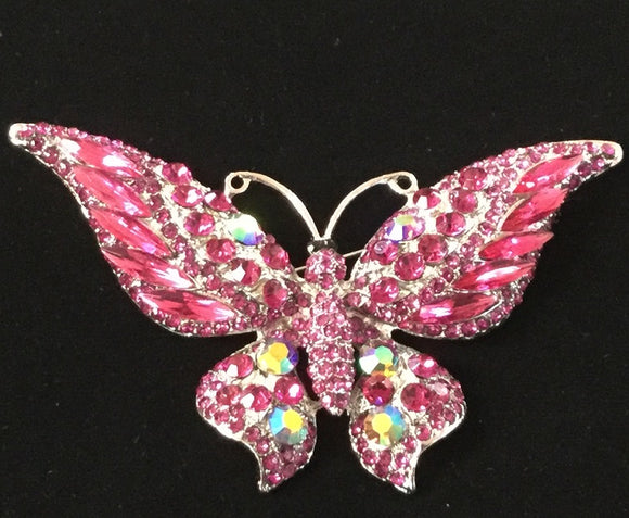 SILVER BUTTERFLY BROOCH WITH FUCHSIA STONES ( 06263 )