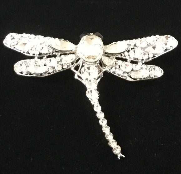 SILVER DRAGONFLY BROOCH WITH CLEAR STONES ( 06681 )