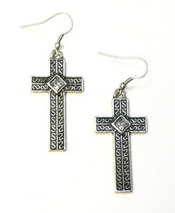 SILVER CROSS EARRINGS ( 5283 )