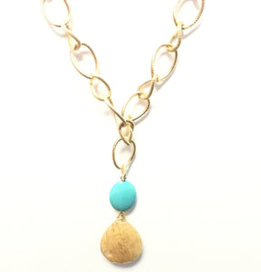 GOLD NECKLACE WITH TURQUOISE AND NATURAL STONES ( 282 )