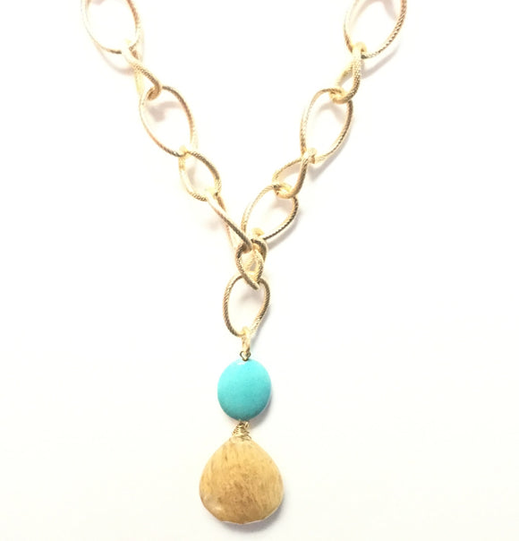 GOLD NECKLACE WITH TURQUOISE AND NATURAL STONES ( 282 )