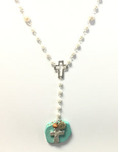 PEARL NECKLACE SET WITH TURQUOISE STONE ( 1046 )