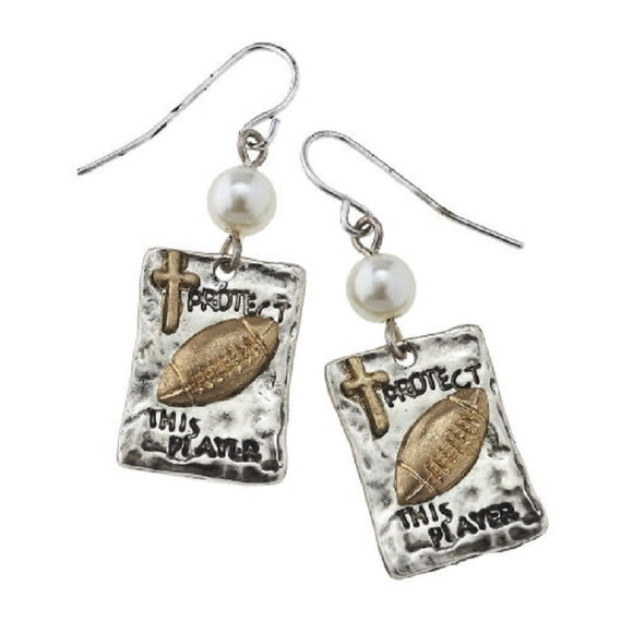 DANGLING 'PROTECT THIS PLAYER' FOOTBALL EARRINGS ( 8870 )
