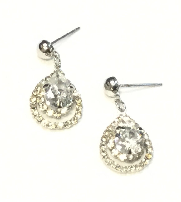 SILVER DROP EARRINGS WITH CLEAR STONES AND CZ ( 1007 )