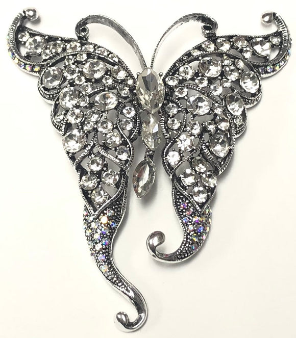 SILVER BUTTERFLY BROOCH CLEAR STONES ( 06735 SCL )
