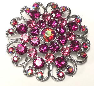 SILVER BROOCH FUCHSIA STONES ( 0639 SFU )