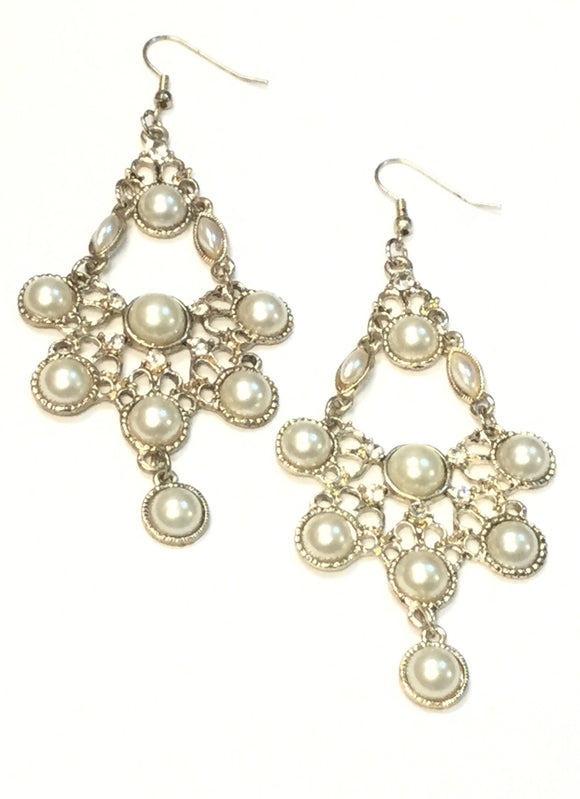 ANTIQUE CHANDELIER EARRINGS PEARLS AND STONES ( 00930 )