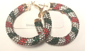 HOOP EARRINGS GREEN RED CLEAR STONES ( 02 CH )