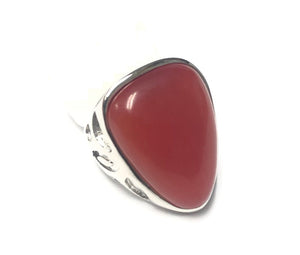 SILVER RING CORAL STONE SIZE 8 ( 608 SIZE 8 )