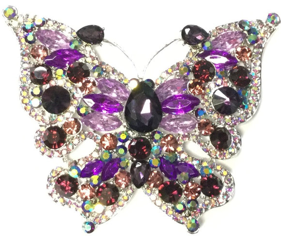 SILVER BUTTERFLY BROOCH WITH PURPLE AND AB STONES ( 06536 SPP )