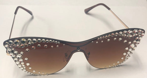 BROWN SUNGLASSES CLEAR STONES ( 1263 BRCL )