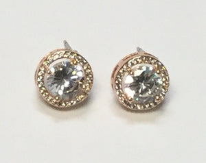 1/2" ROUNDED HALO ROSE GOLD CLEAR CZ CUBIC ZIRCONIA STUD EARRINGS ( 341 )