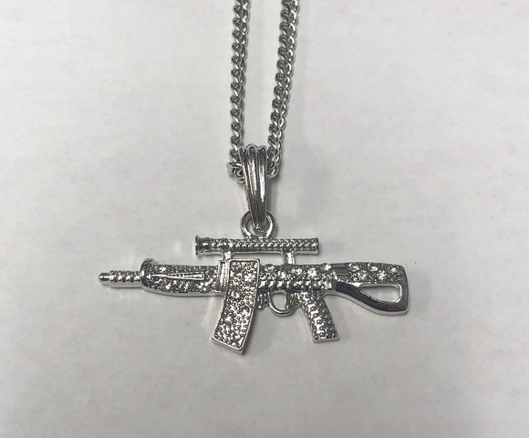 SILVER PLATED NECKLACE RIFLE PENDANT ( 112 S )