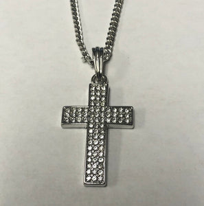 SILVER NECKLACE CROSS PENDANT CLEAR STONES ( 136 S )