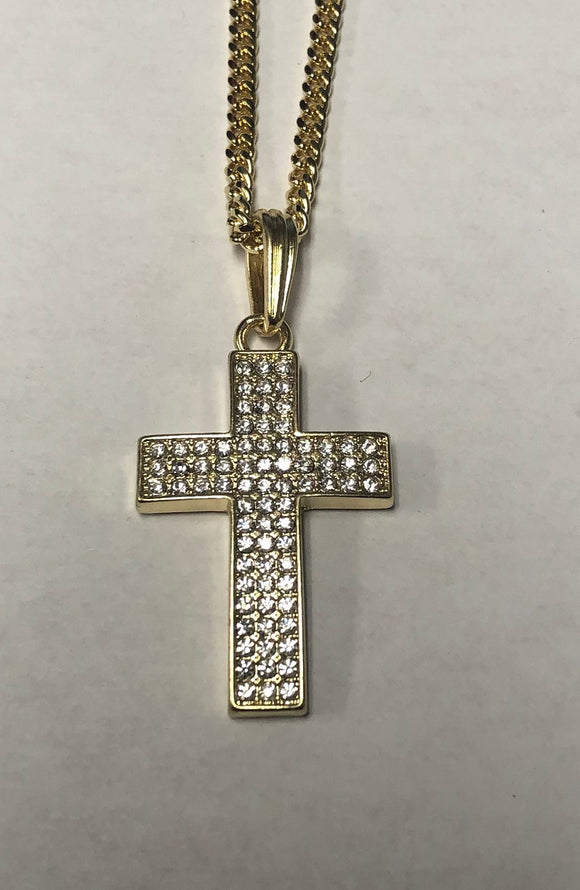 GOLD NECKLACE CROSS PENDANT CLEAR STONES ( 136 G )