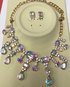 GOLD NECKLACE SET CLEAR AB STONES ( 13823 2AB )