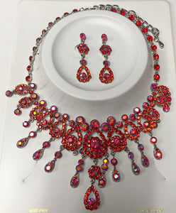 SILVER NECKLACE SET RED STONES ( 01419 )