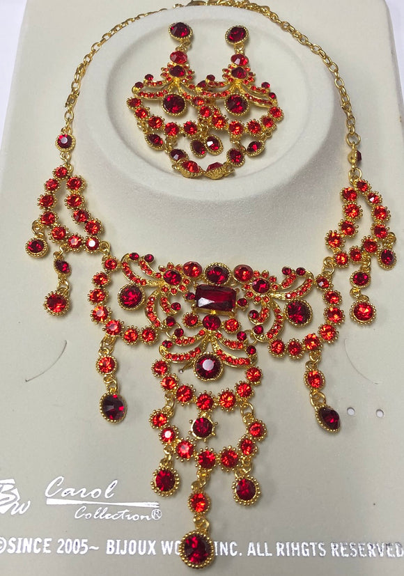 GOLD NECKLACE SET RED STONES ( 410 GRE )