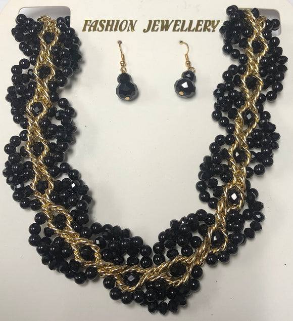 GOLD BLACK NECKLACE SET ( 8038 BK )