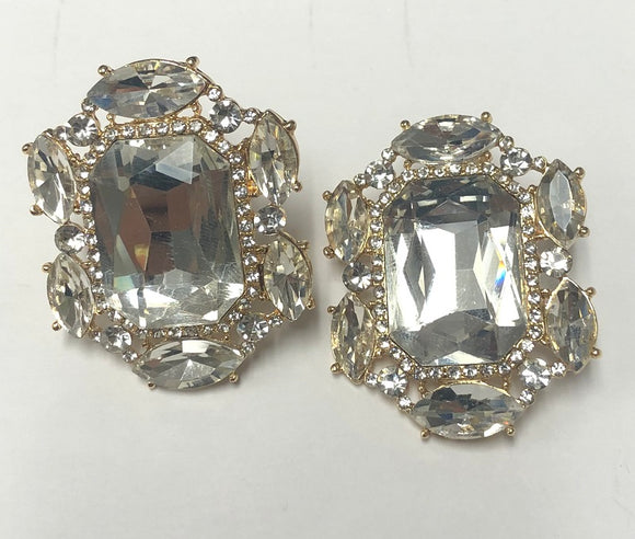 GOLD CLEAR CLIP ON EARRINGS ( 0300C 2C )