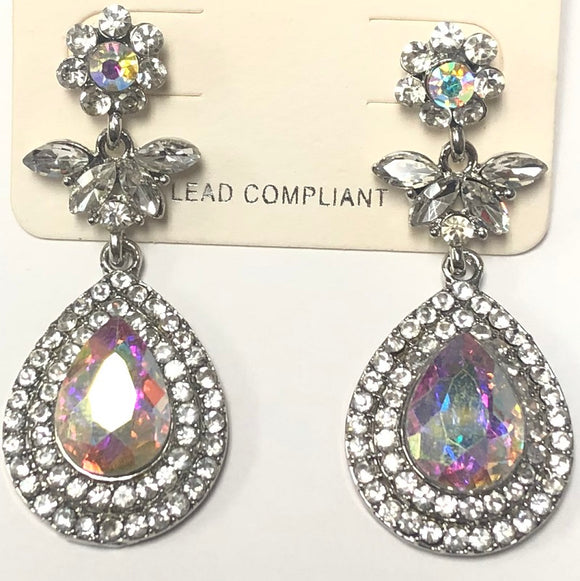 SILVER EARRINGS CLEAR AB STONES ( 1132 2AB )
