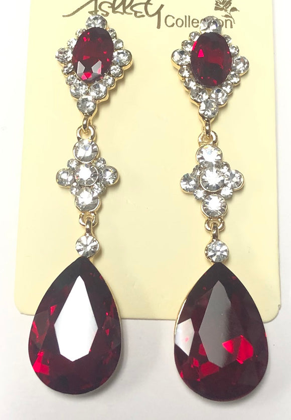 GOLD EARRINGS CLEAR RED STONES ( 1044 GDCLLM )