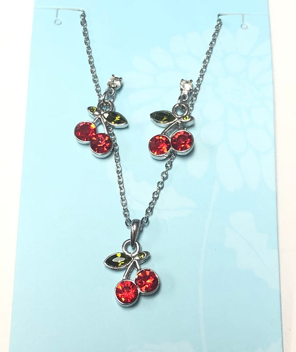 SILVER NECKLACE SET CHERRIES ( 33063 )