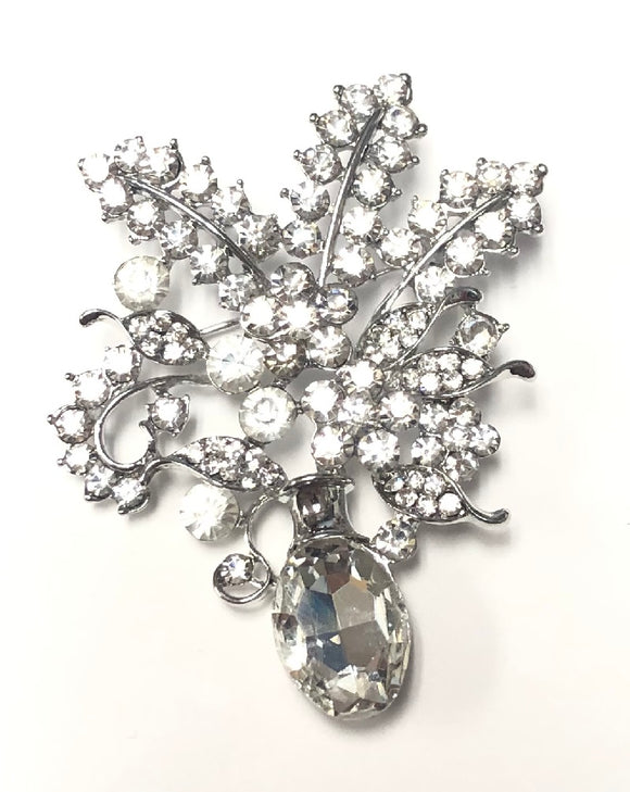 SILVER BROOCH CLEAR STONES ( 4043 )