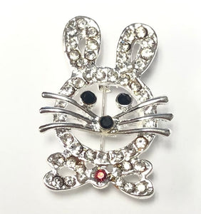 SILVER RABBIT BROOCH CLEAR RED STONES ( 95 315 )