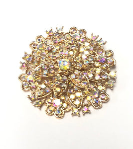 GOLD ROUND FLOWER BROOCH AB STONES ( 06564 GAB )