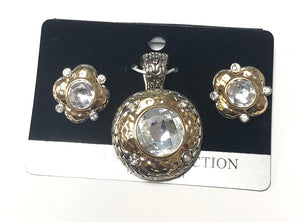 SILVER GOLD PENDANT SET CLEAR STONES ( 2001 CR )