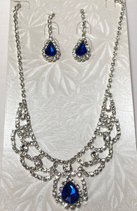 SILVER NECKLACE SET CLEAR BLUE STONES ( 1180 SVBL )