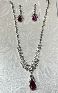 SILVER NECKLACE SET CLEAR PINK STONES ( 1200 SVPK )