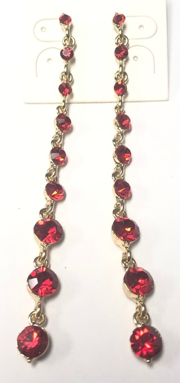 DANGLING GOLD EARRINGS RED STONES ( 06760 GLRE )