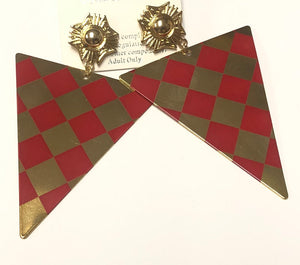 GOLD RED TRIANGLE EARRINGS ( 6402 RED )