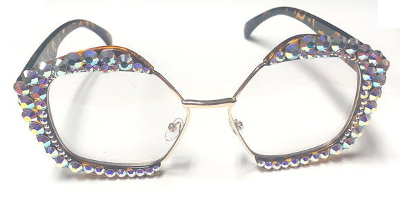 Clear Lens TORTOISE SHELL AB CRYSTAL Stones Fashion Glasses UV 400 ( 1120 TAB )