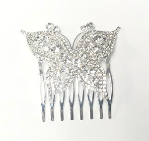 SILVER HAIR COMB BUTTERFLY CLEAR STONES ( 71676 CRS )