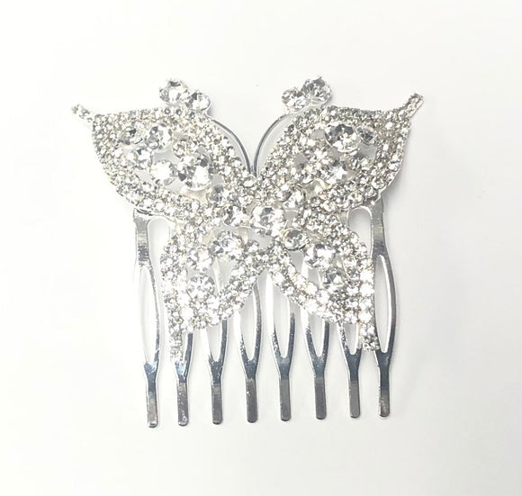 SILVER HAIR COMB BUTTERFLY CLEAR STONES ( 71676 CRS )